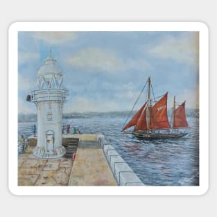 Brixham sailing trawler Pilgrim rounding Brixham Breakwater Sticker